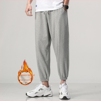 Férfi fleece bevonatú melegítőnadrág, crop hossz, laza szabás, téli, egyszínű