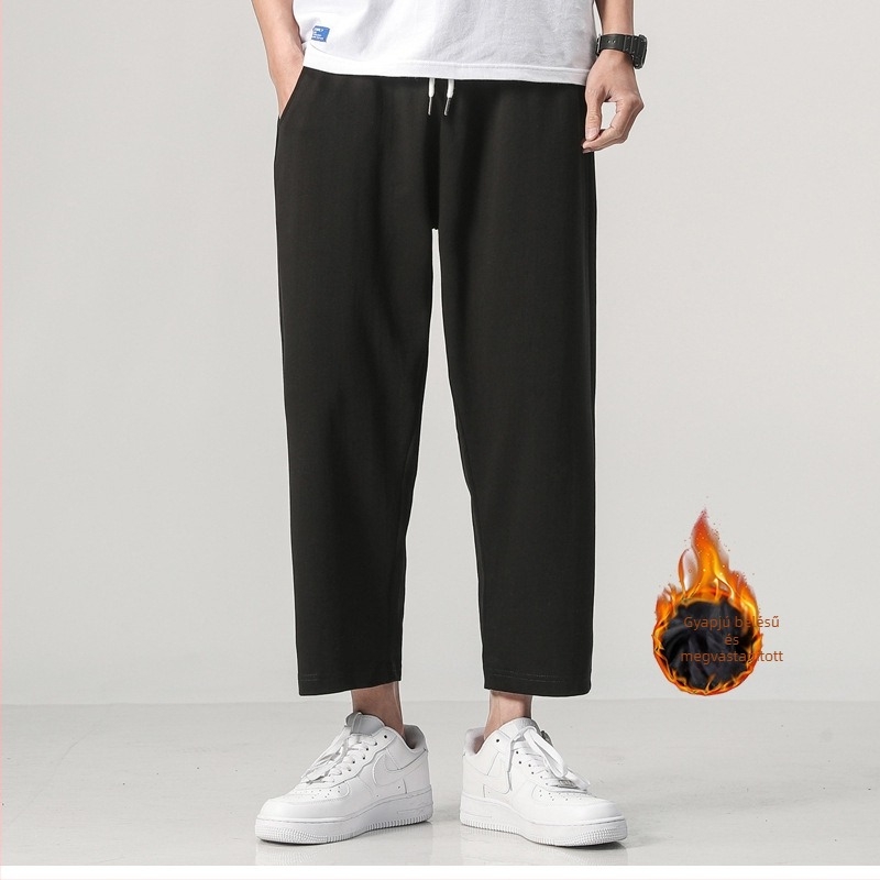 Férfi fleece bevonatú melegítőnadrág, crop hossz, laza szabás, téli, egyszínű