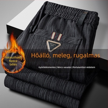 Mikroelasztikus corduroy férfi nadrág fleece béléssel, egyenes szabás, kötőzáras zárás, téli