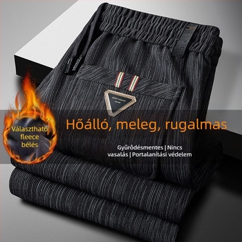 Mikroelasztikus corduroy férfi nadrág fleece béléssel, egyenes szabás, kötőzáras zárás, téli
