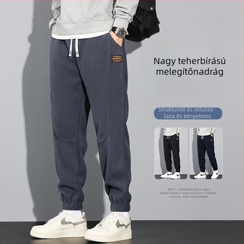 Férfi fleece-bevonat cropped sportnadrág laza szabású, középmagasságú derékkal és húzózsinórral