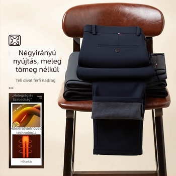 Férfi téli fleece-es nadrág, egyenes szabású, rugalmas anyag, középső derék