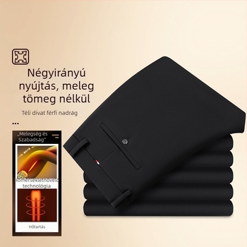 Férfi téli fleece-es nadrág, egyenes szabású, rugalmas anyag, középső derék