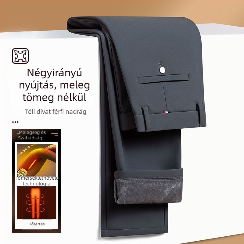 Férfi téli fleece-es nadrág, egyenes szabású, rugalmas anyag, középső derék