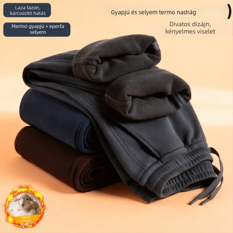 Férfi téli sportnadrág fleece-béléssel, szélálló, meleg, egyenes szabású