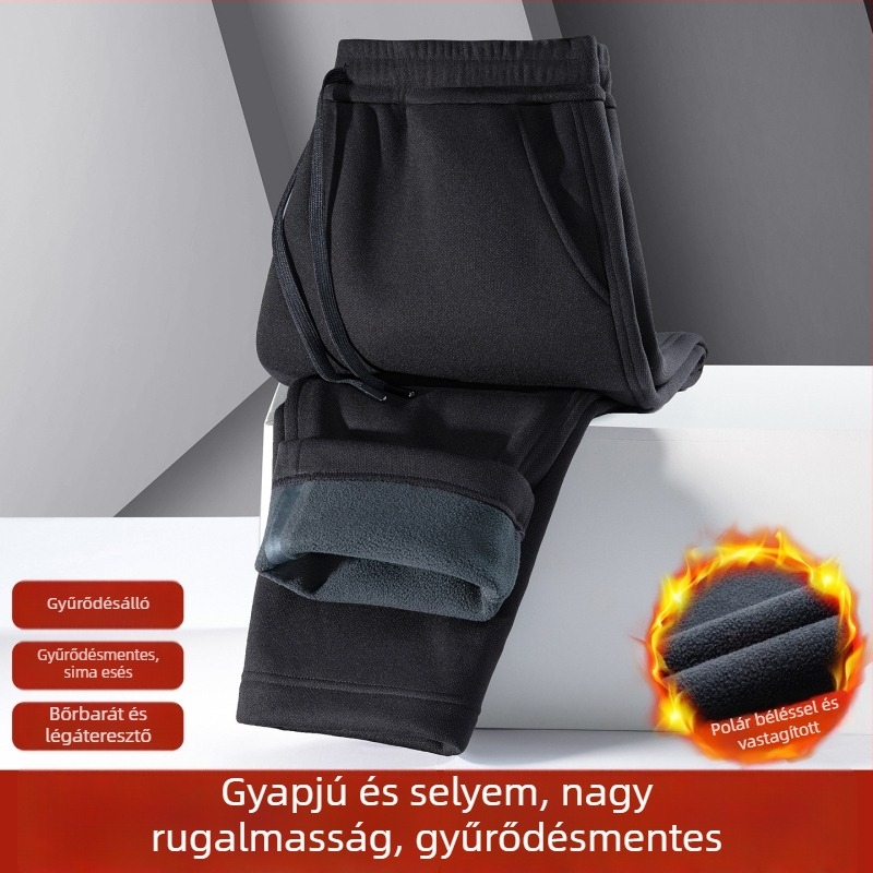 Férfi téli sportnadrág fleece-béléssel, szélálló, meleg, egyenes szabású