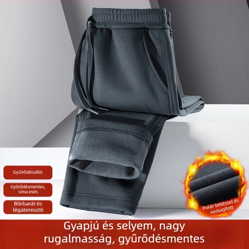 Férfi téli sportnadrág fleece-béléssel, szélálló, meleg, egyenes szabású