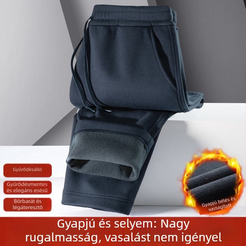 Férfi téli sportnadrág fleece-béléssel, szélálló, meleg, egyenes szabású