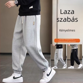 Férfi casual sportnadrág elasztikus mandzsettával, laza szabás, vastag poliészter anyag, tavasz–ősz, nagy méretek, sokoldalú sportnadrág