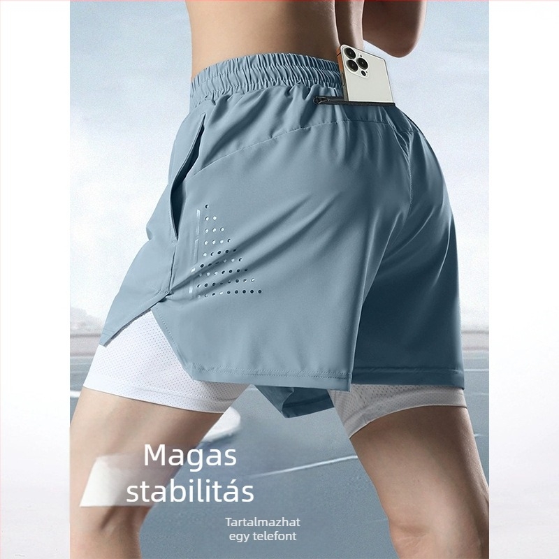 Férfi háromnegyedes sportshort, telefontokkal, gyorsan száradó Milk Silk anyagból, futásra és edzésre (nyár)