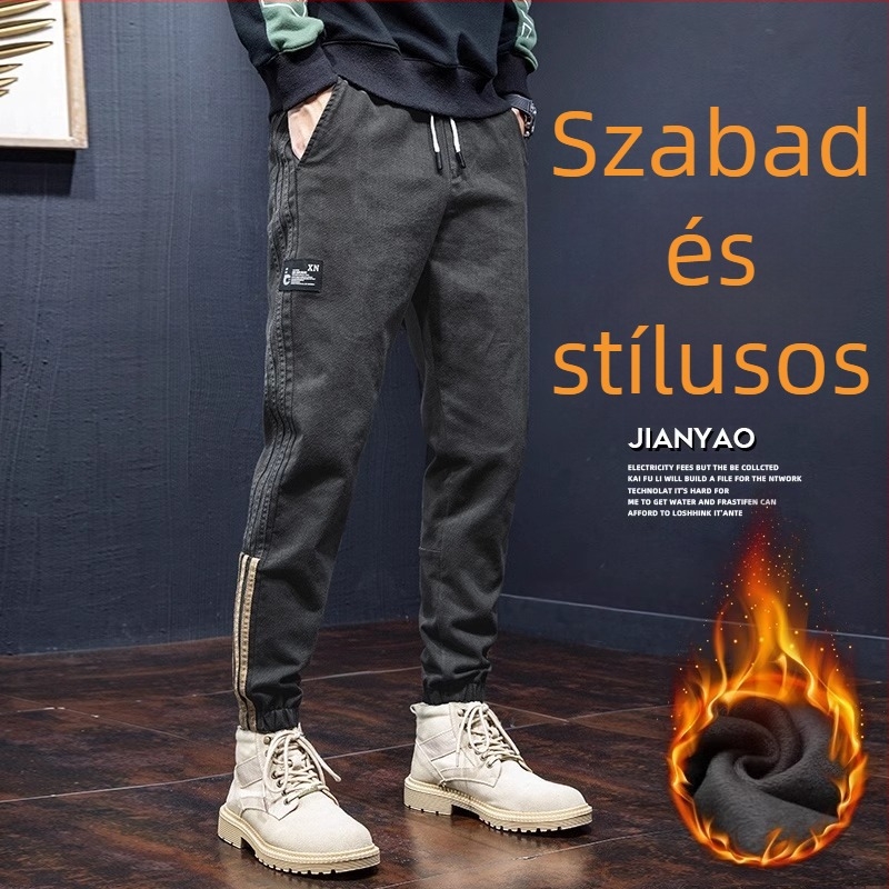 Férfi téli fleece-béléssel, laza szabású harém nadrág, magas derekú