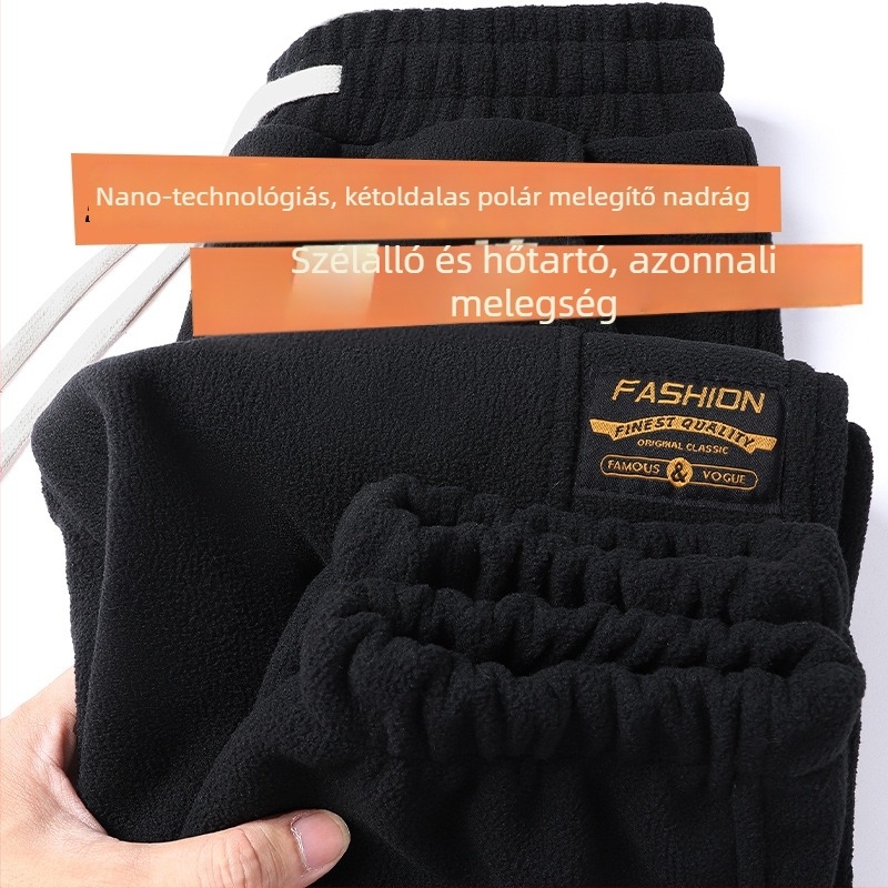 Férfi casual nadrág kétoldalas plüss bélésével, vastag és meleg, téli modell, plusz méret