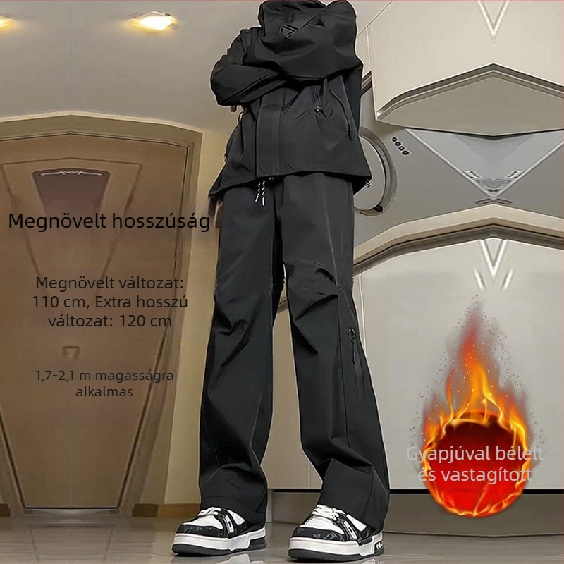 Férfi téli magas növésű cargo nadrág fleece béléssel, egyenes szabású, hosszított változat