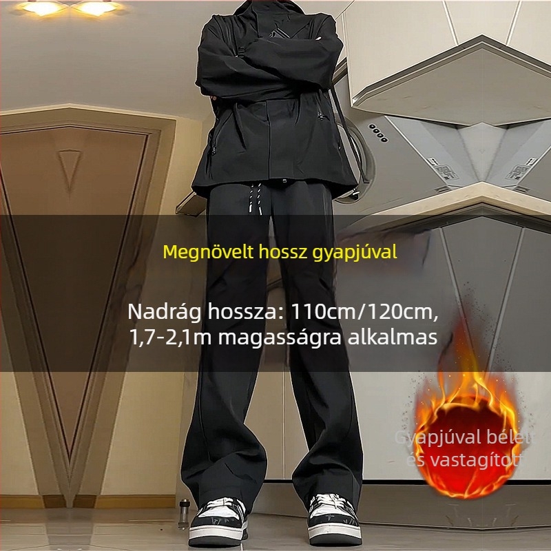Férfi téli magas növésű cargo nadrág fleece béléssel, egyenes szabású, hosszított változat