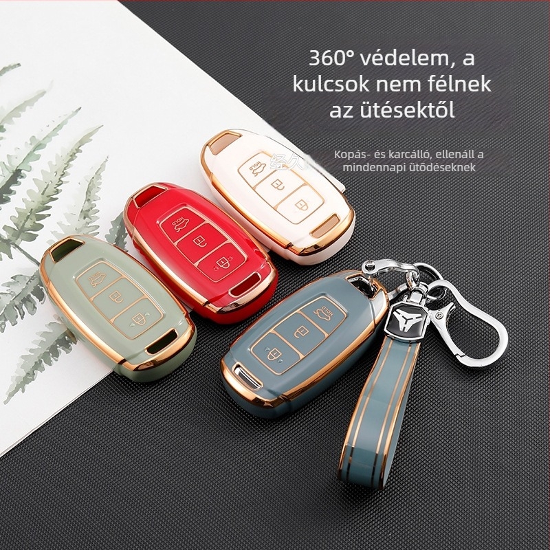 TPU kulcs tok arany szegéllyel Beijing Hyundai modelljeihez: Santa Fe, ix35, Festa, ix25, Elantra, Mistra