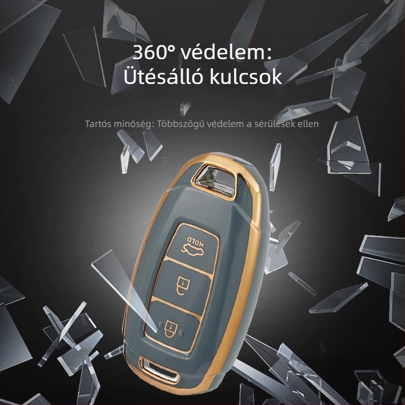 TPU kulcs tok arany szegéllyel Beijing Hyundai modelljeihez: Santa Fe, ix35, Festa, ix25, Elantra, Mistra