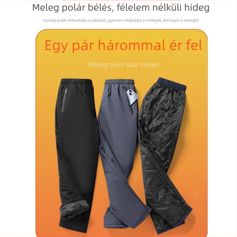 Férfi téli sportnadrág polár béléses, szél- és vízálló, egyenes szabású, hétköznapi sportos viselet