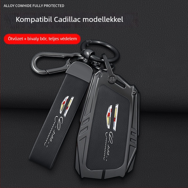 Cadillac CT5/CT4 kulcstartó – cinkötvözet + marhabőr, luxus megjelenés, testreszabható, jogosult magánmárka