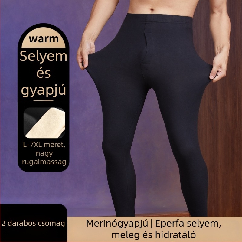 Pluszméretű férfi őszi-téli termosz nadrág, egyszínű, vastag poliészter anyag