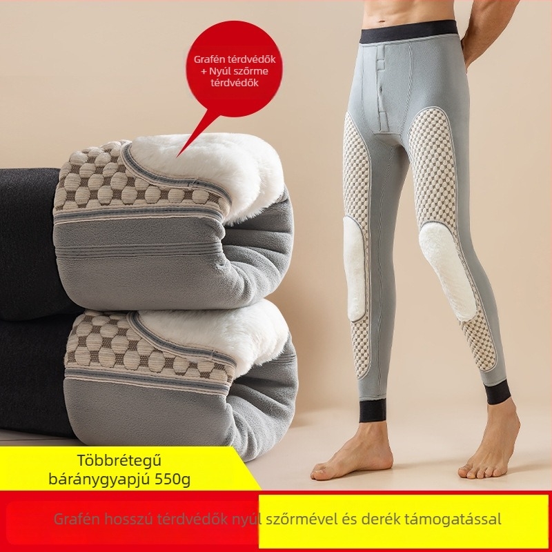 Grafén térdkalapos férfi melegítő nadrág, belső fleece bélés, téli extra vastag alapréteg