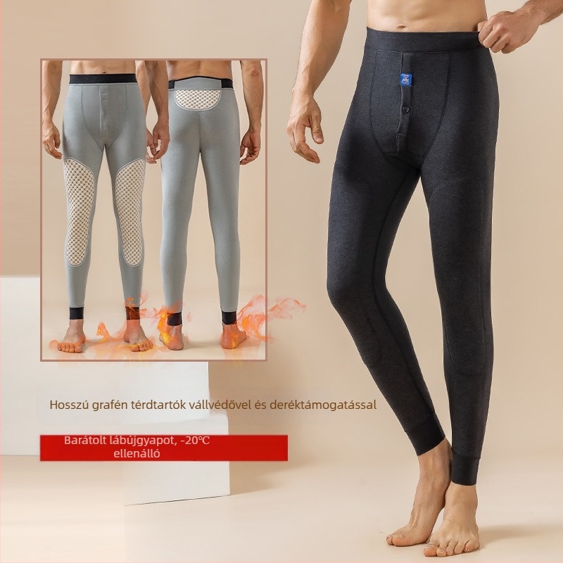 Grafén térdkalapos férfi melegítő nadrág, belső fleece bélés, téli extra vastag alapréteg