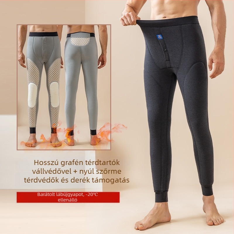 Grafén térdkalapos férfi melegítő nadrág, belső fleece bélés, téli extra vastag alapréteg