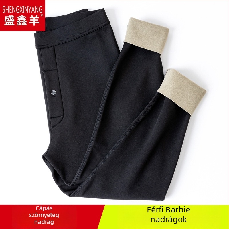 Férfiaknak varrat nélküli nylon hosszúnadrág fleece-béléssel, dupla réteg, meleg, testformáló