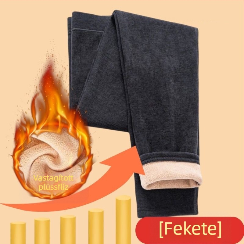 Férfiaknak camel hair termos fleece nadrág, magas derekú, extra vastag, önmelegítő