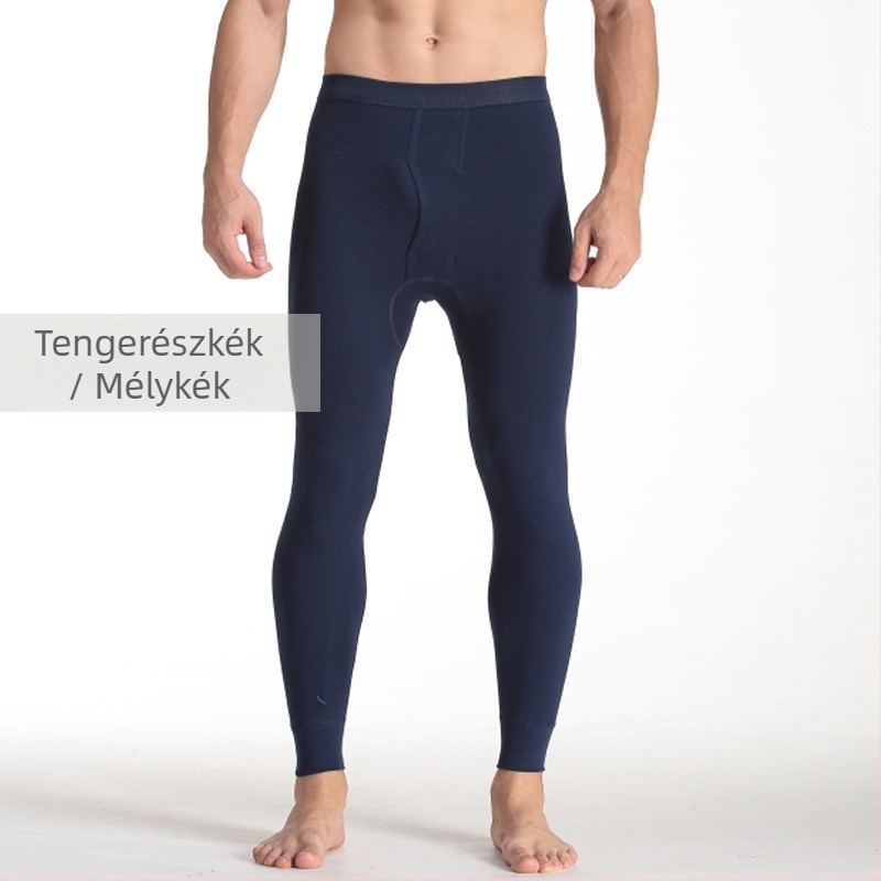 Férfi pamut termikus hosszúnadrág, vastag, egyrétegű, meleg, egyszínű mintázat