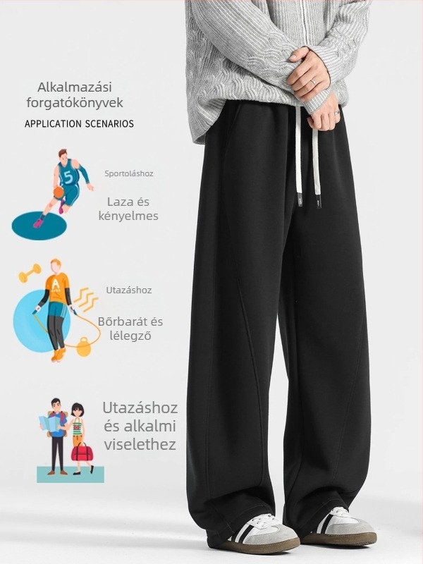 2025 Férfi téli nadrág fleece-béléssel, vastag anyagú, széles lábszárú és szabályos szabású, mindennapi viseletre