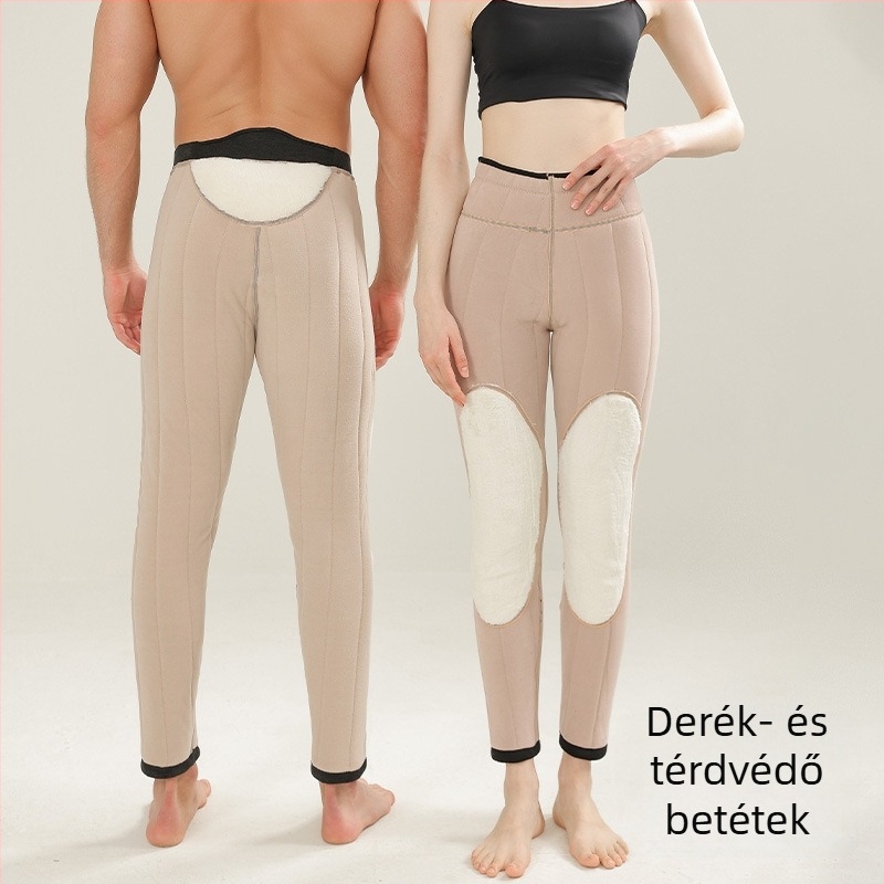 Női gyapjúval töltött melegítőnadrág fleece-béléssel, magas derekú, laza szabású, vastag