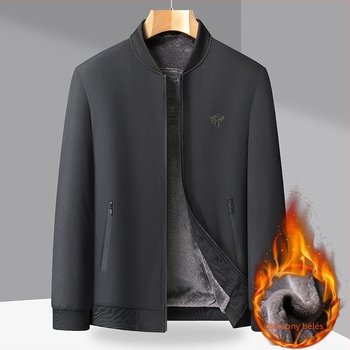 Férfi téli dzseki V-nyakú gallérral, fleece bélésssel, cipzáros zsebek, előre cipzárral, 100% poliészter