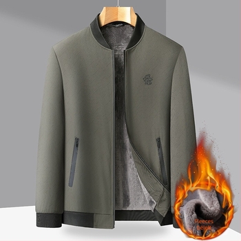 Férfi téli dzseki V-nyakú gallérral, fleece bélésssel, cipzáros zsebek, előre cipzárral, 100% poliészter