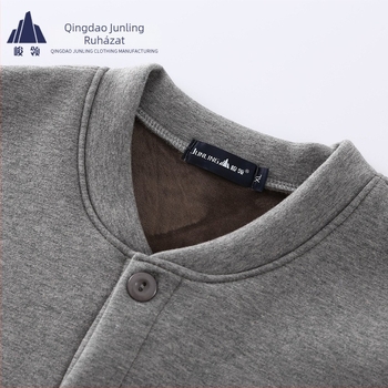 Férfi fleece-béléssel ellátott kardigán téli ruházathoz, V-nyakú, hosszú ujjú, egysoros gombolás, háromdimenziós zsebek