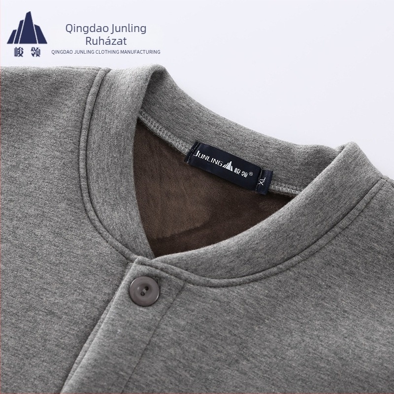 Férfi fleece-béléssel ellátott kardigán téli ruházathoz, V-nyakú, hosszú ujjú, egysoros gombolás, háromdimenziós zsebek