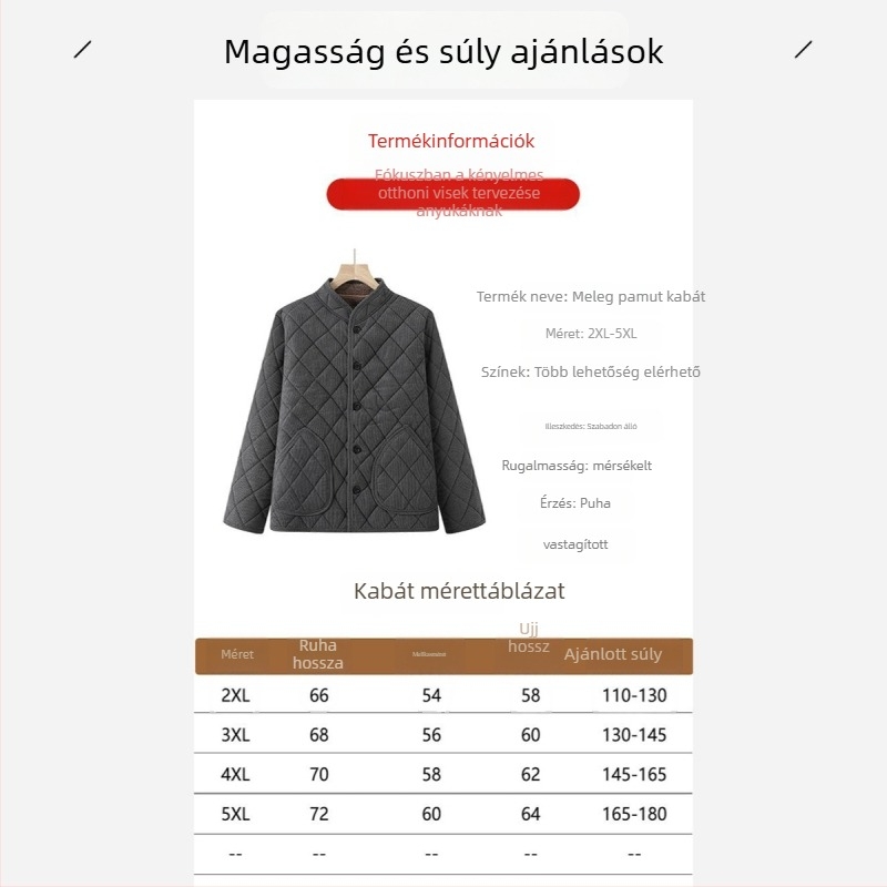 Férfi télí belső ruházat, lazított szabás, hosszú ujjú, vastag pamut réteg