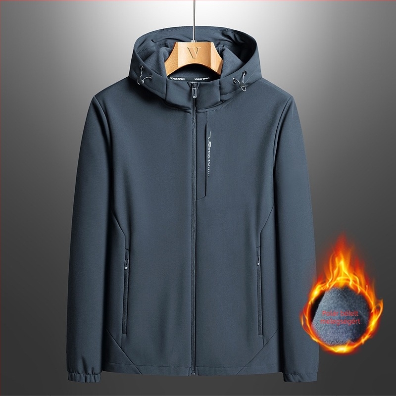 Férfi Soft Shell dzseki fleece belsővel, kapucnival, cipzárral, poliészterből, tartós