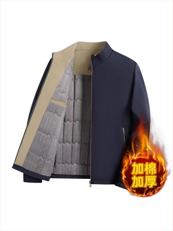 Férfi téli poliészter dzseki gallérral, hosszú ujjú, cipzárral az elején