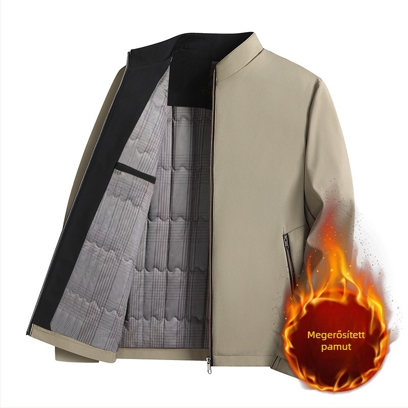 Férfi téli poliészter dzseki gallérral, hosszú ujjú, cipzárral az elején