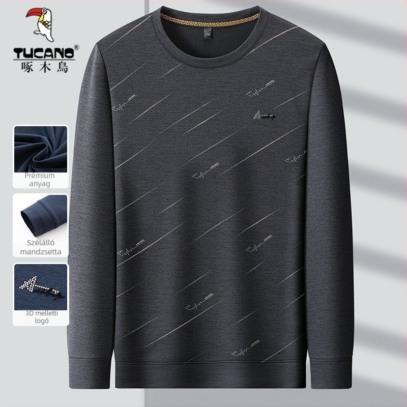 Woodpecker férfi hosszú ujjú belső felső, kerek nyakkal, 100% poliészter, laza szabás, őszi 2025