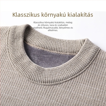 Férfi téli kötött felső fleece béléssel, vastagított, belső ruházathoz alkalmas, hosszú ujjú, kerek nyak, középkorúaknak és idős korosztálynak