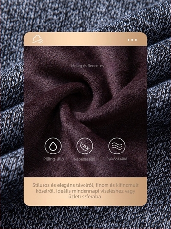 Kötött külső kabát téli viselet, fleece-béléssel, kerek nyakú gallérral, laza szabás, patch zsebek