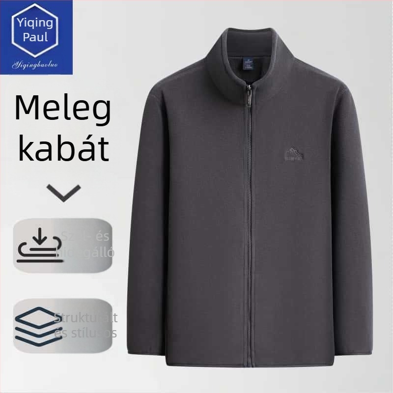 Őszi-téli könnyű férfi kabát-sweater kardigán cipzárral, oldalsó zsebek, félmagas gallér, laza szabás, üzleti-casual stílus