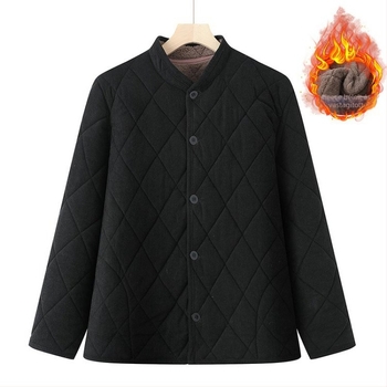 Férfiaknak szóló téli tömött külső kabát, álló gallér, hosszú ujjak, egysoros gombolás, len-keverék anyag, téli szezon