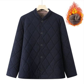 Férfiaknak szóló téli tömött külső kabát, álló gallér, hosszú ujjak, egysoros gombolás, len-keverék anyag, téli szezon