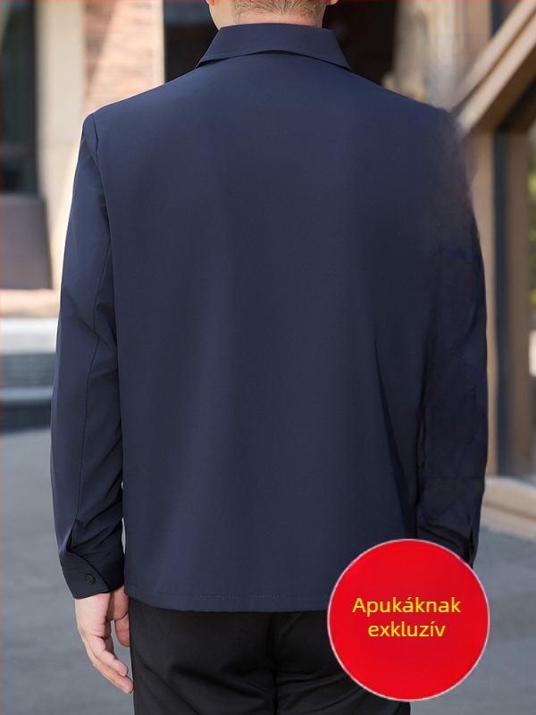 Középkorú és idősebb férfiaknak készült dzseki, sokoldalú, hétköznapi kinézetű kabát galléros