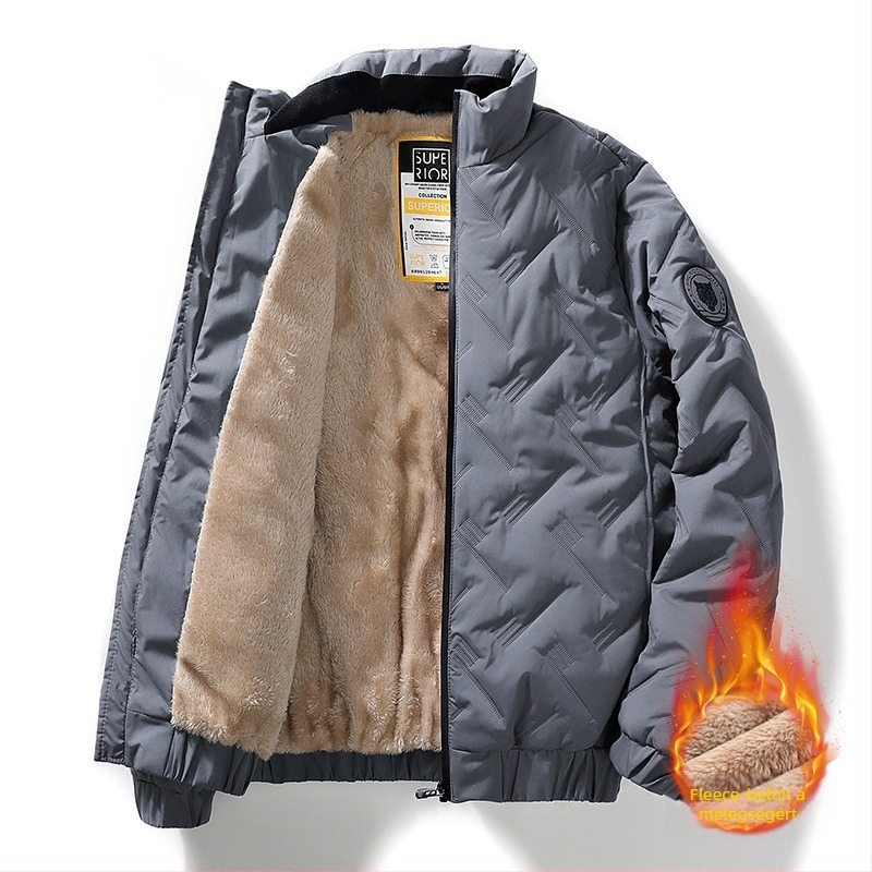 Férfi téli kabát fleece belsővel, vastagodott kivitel, álló gallér, zipzárral, hosszú ujjú