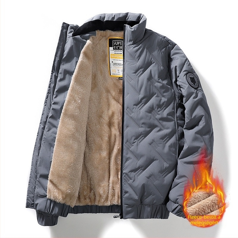 Férfi téli kabát fleece belsővel, vastagodott kivitel, álló gallér, zipzárral, hosszú ujjú