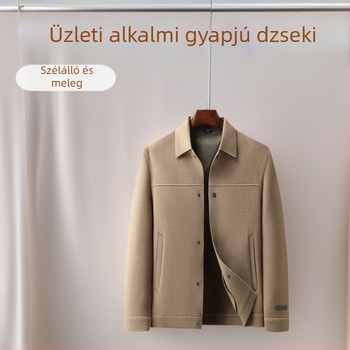 Férfi gyapjú kabát galléros, egyrészes gombolás, vastagított, őszi 2025, könnyed üzleti stílus