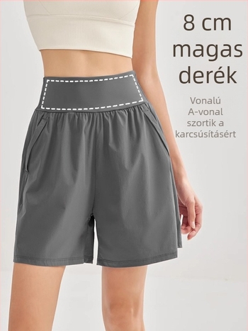 Női nyári sport rövidnadrág - magas derekú, haskontroll, könnyű, gyorsan száradó, lélegző, laza szabású, széles szárú